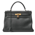 HERMES Kelly 32 Handbag Ardennes Inseam Black Gold-Tone Hardware, Pre-Owned