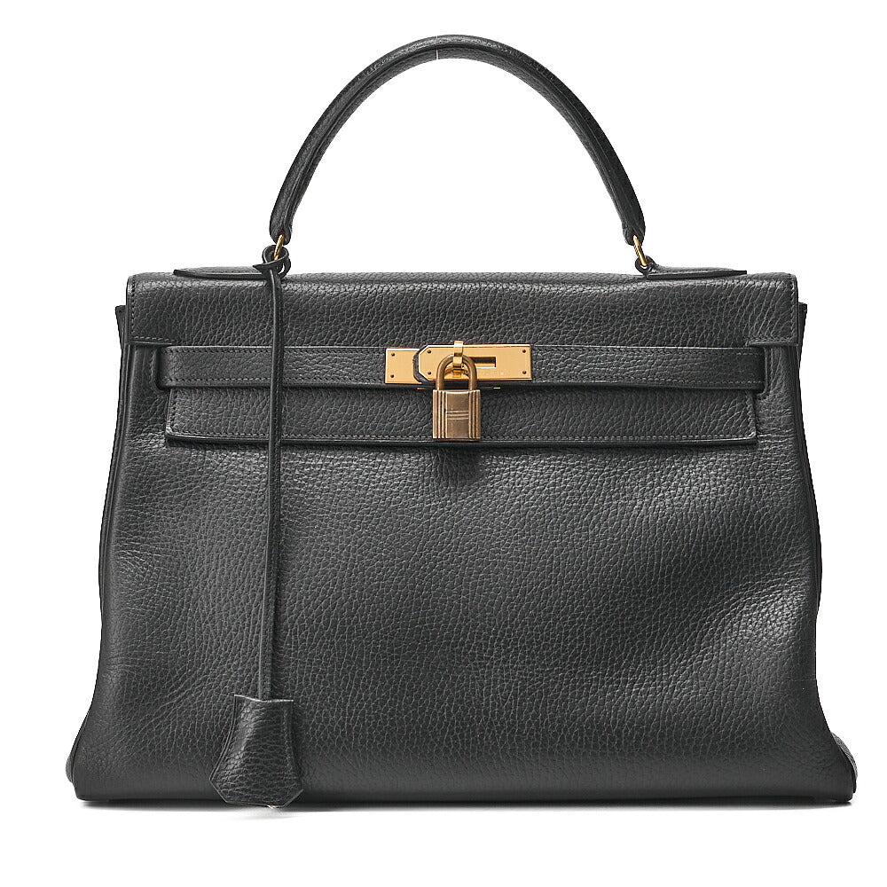 HERMES Kelly 32 Handbag Ardennes Inseam Black Gold-Tone Hardware, Pre-Owned