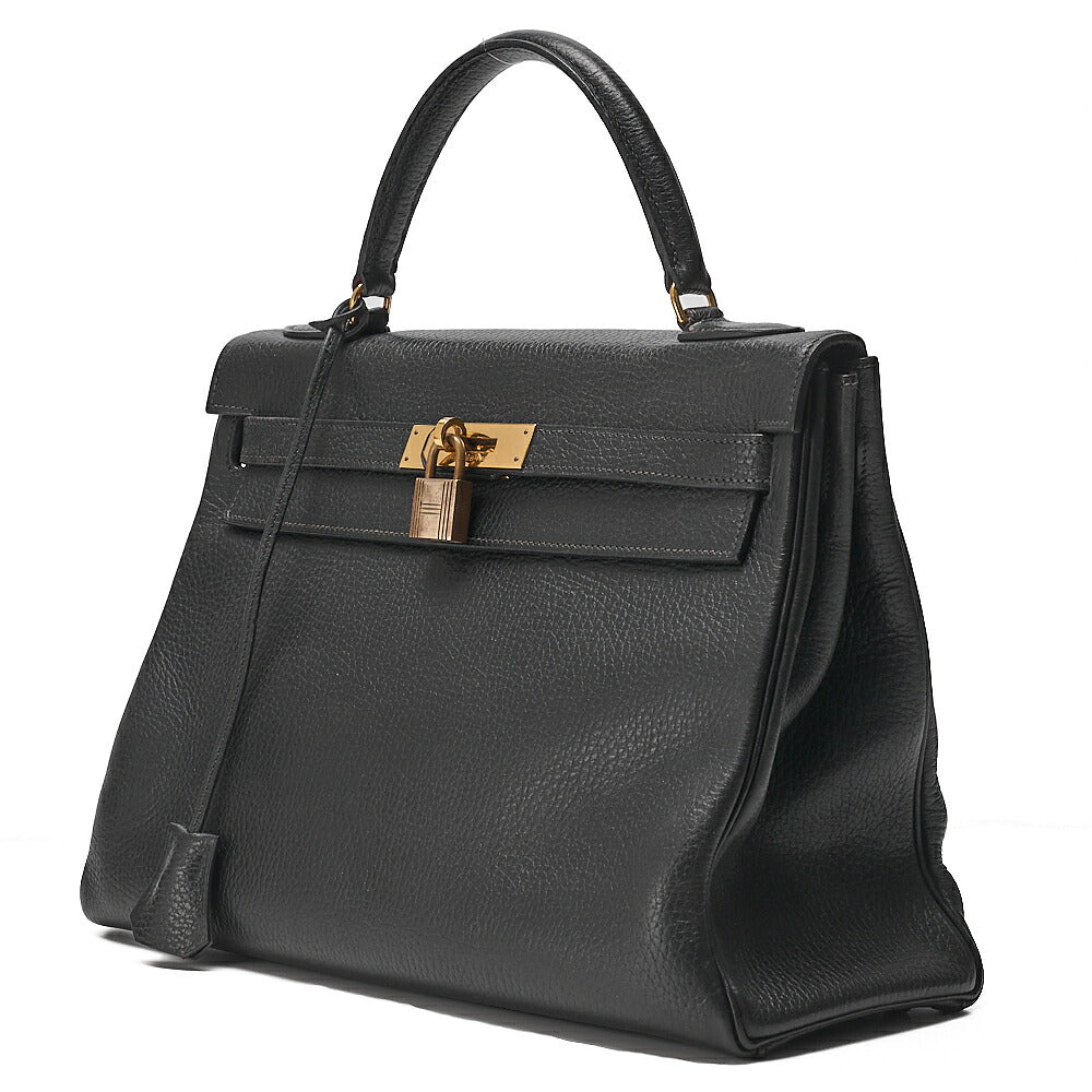 HERMES Kelly 32 Handbag Ardennes Inseam Black Gold-Tone Hardware, Pre-Owned