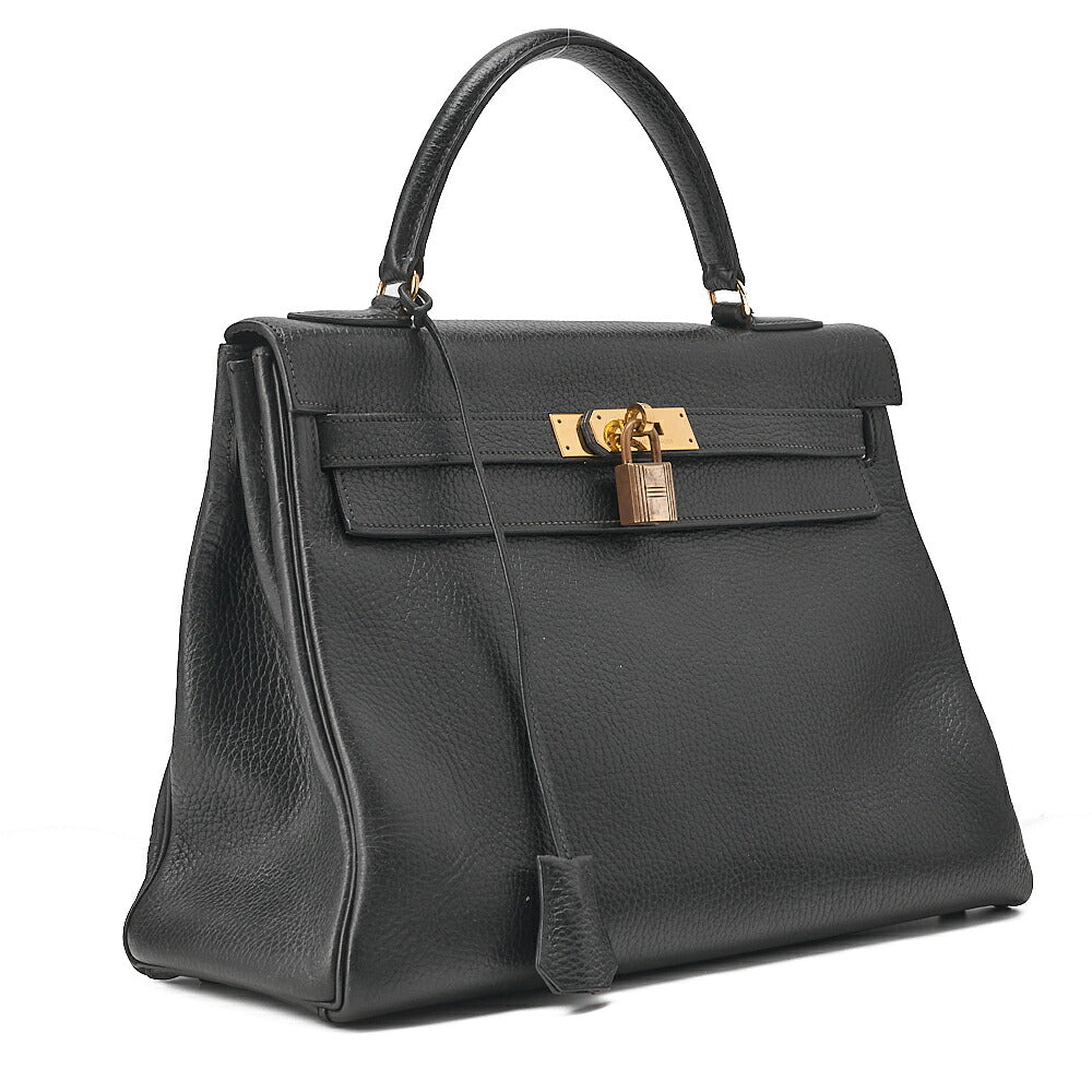 HERMES Kelly 32 Handbag Ardennes Inseam Black Gold-Tone Hardware, Pre-Owned