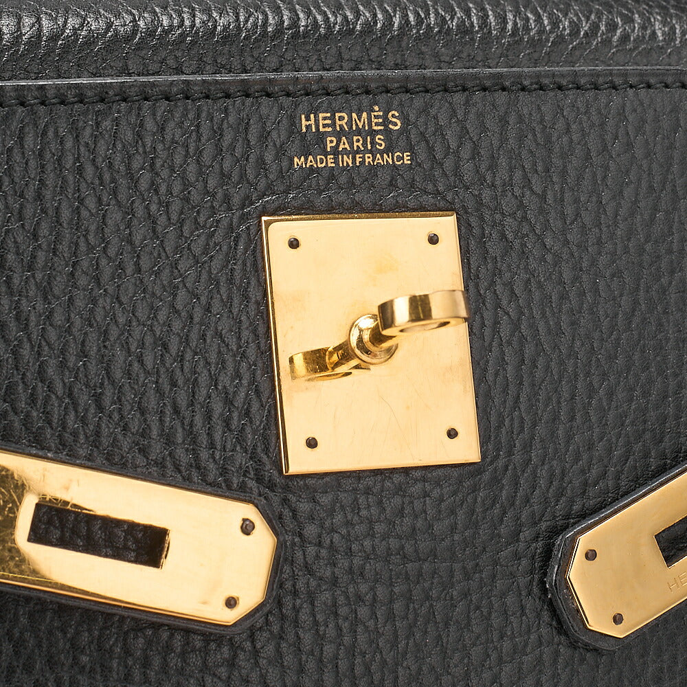 HERMES Kelly 32 Handbag Ardennes Inseam Black Gold-Tone Hardware, Pre-Owned
