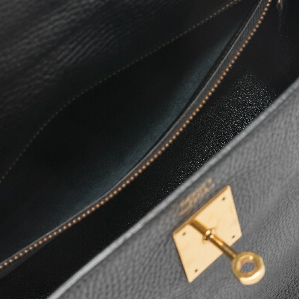 HERMES Kelly 32 Handbag Ardennes Inseam Black Gold-Tone Hardware, Pre-Owned