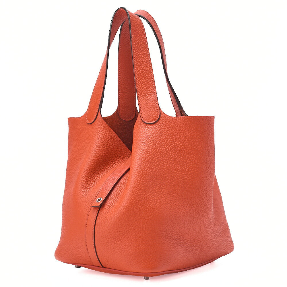 HERMES Picotan Lock MM Handbag Tryon Clemence Orange Poppy Silver-Tone Hardware, Pre-Owned