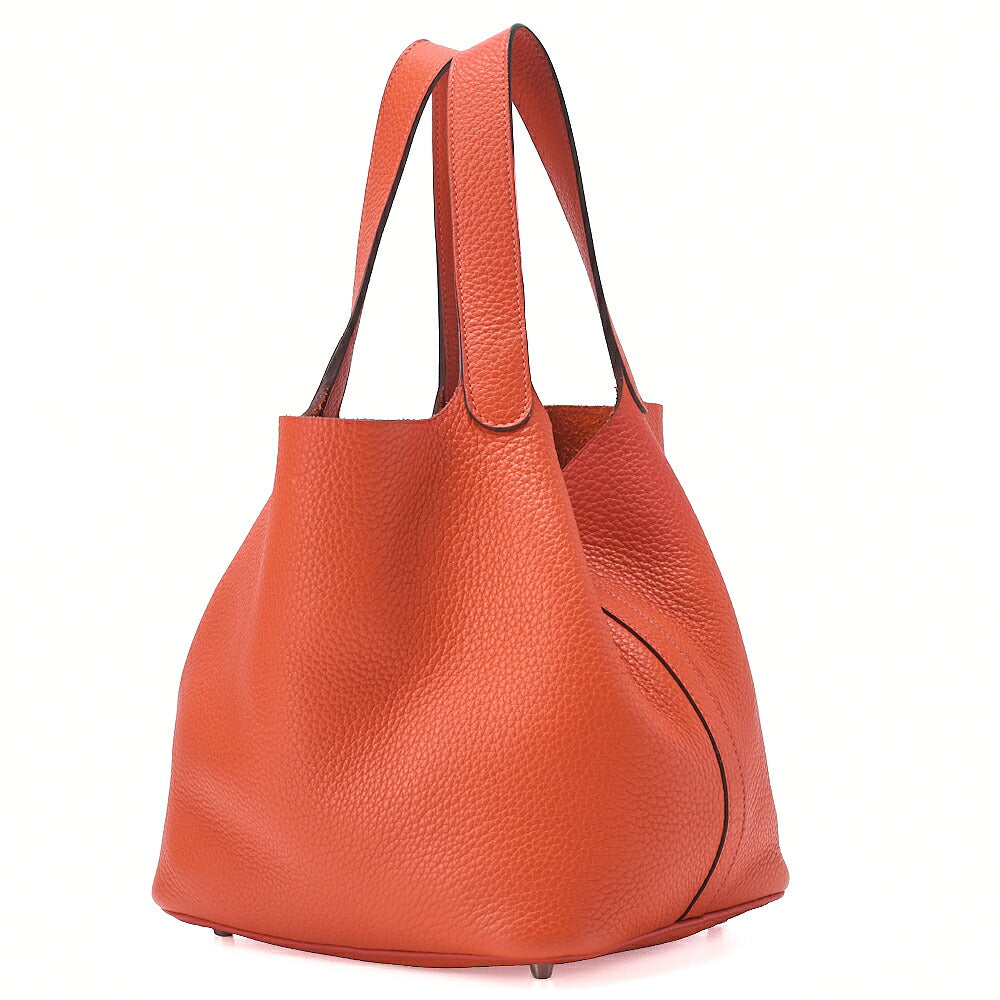 HERMES Picotan Lock MM Handbag Tryon Clemence Orange Poppy Silver-Tone Hardware, Pre-Owned