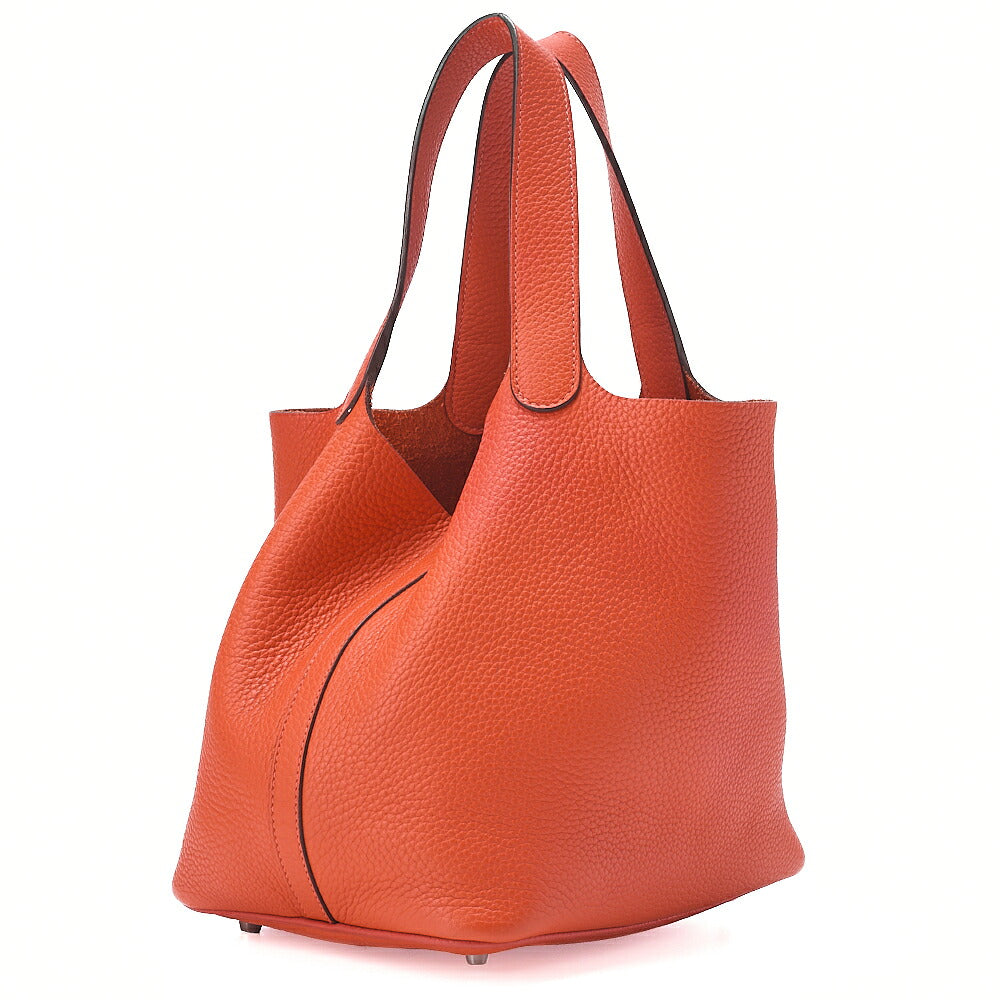 HERMES Picotan Lock MM Handbag Tryon Clemence Orange Poppy Silver-Tone Hardware, Pre-Owned