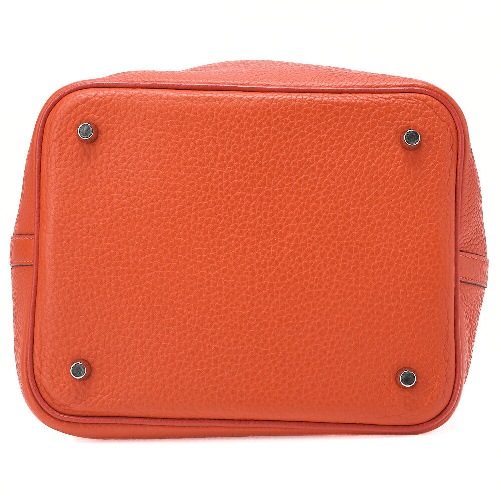 HERMES Picotan Lock MM Handbag Tryon Clemence Orange Poppy Silver-Tone Hardware, Pre-Owned