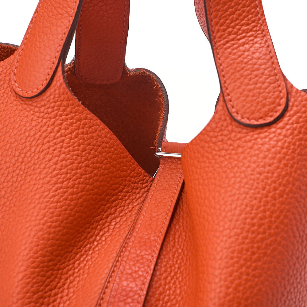 HERMES Picotan Lock MM Handbag Tryon Clemence Orange Poppy Silver-Tone Hardware, Pre-Owned