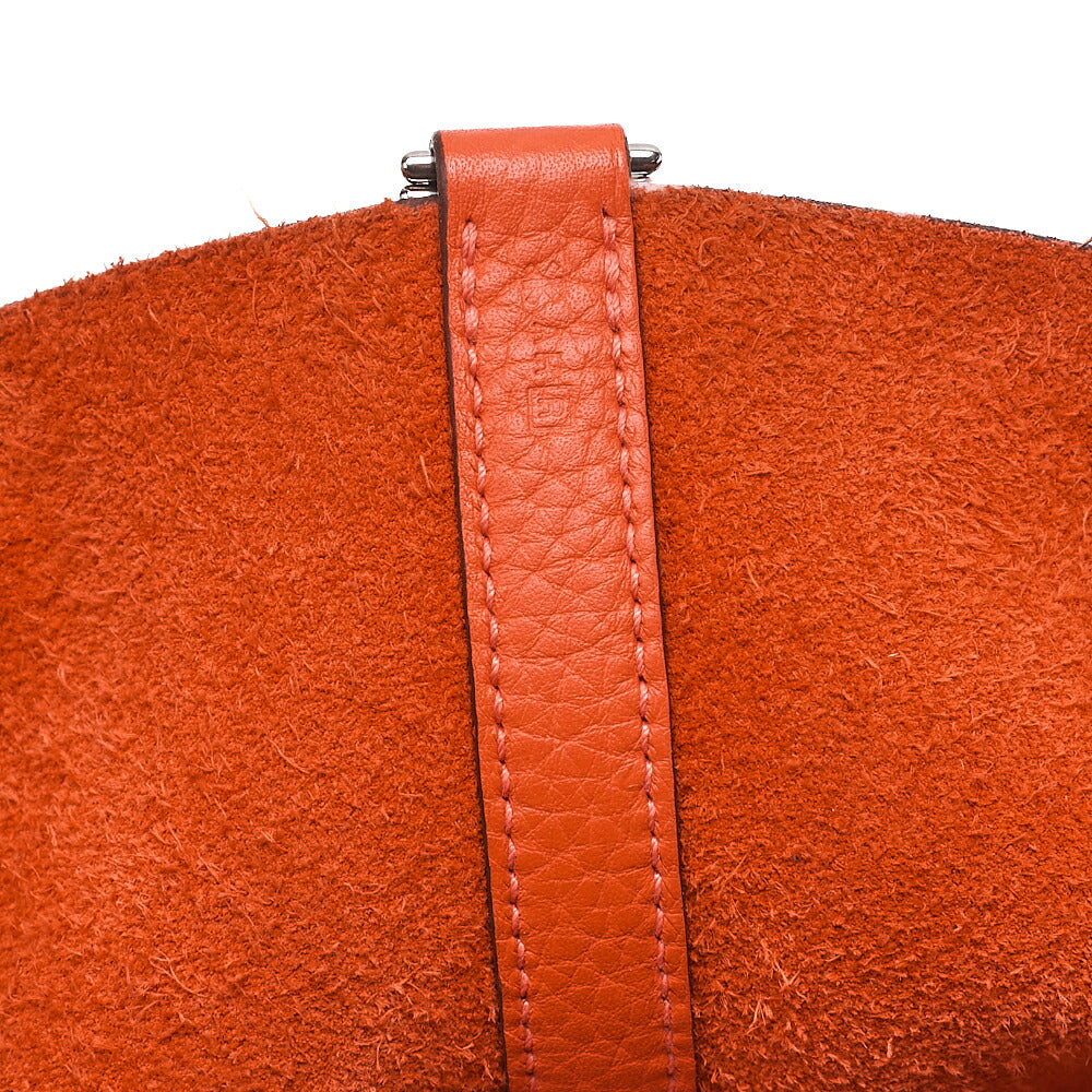 HERMES Picotan Lock MM Handbag Tryon Clemence Orange Poppy Silver-Tone Hardware, Pre-Owned