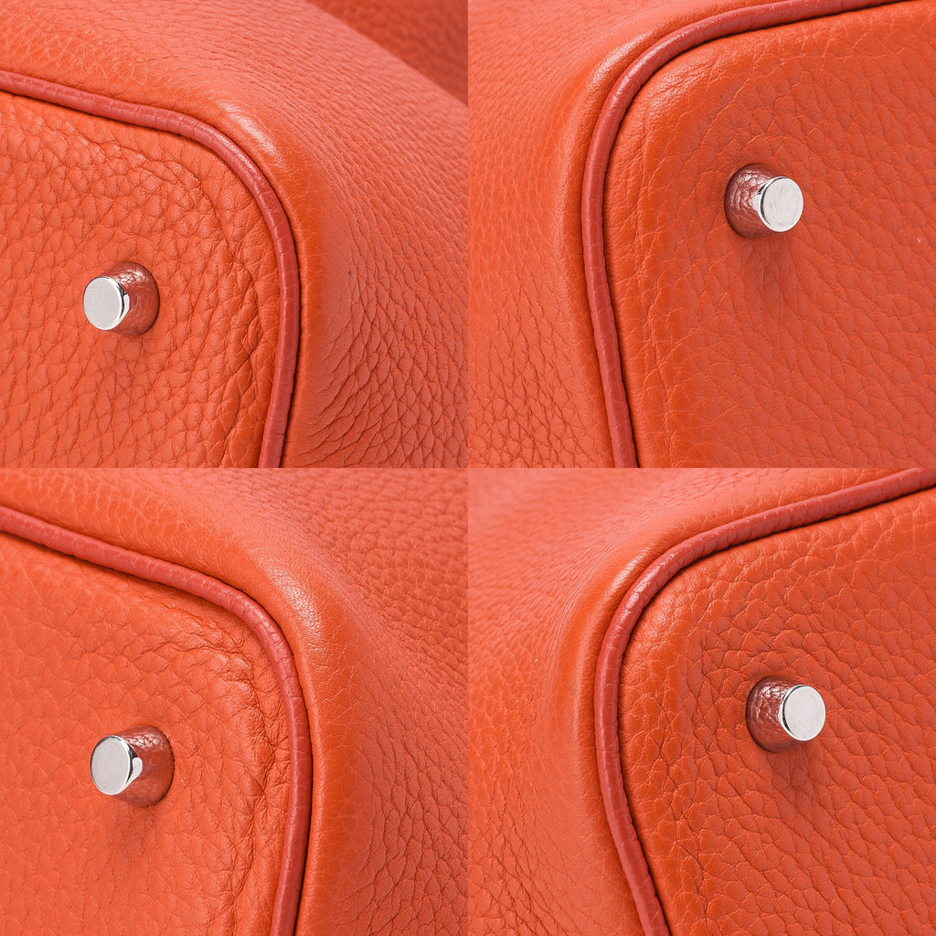 HERMES Picotan Lock MM Handbag Tryon Clemence Orange Poppy Silver-Tone Hardware, Pre-Owned