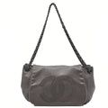CHANEL Shoulder Bag Coco Mark Studs Full Flap Lambskin Grey Silver-Tone Hardware, Pre-Owned