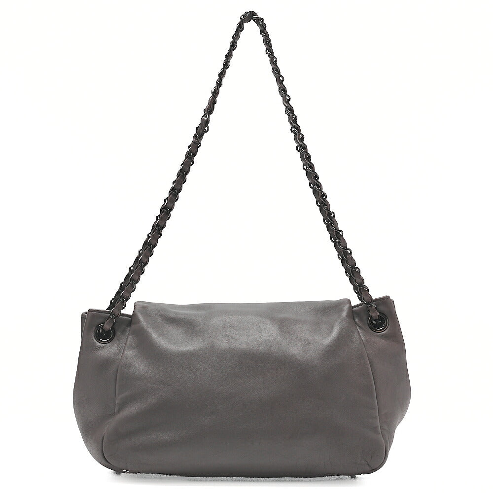 CHANEL Shoulder Bag Coco Mark Studs Full Flap Lambskin Grey Silver-Tone Hardware, Pre-Owned