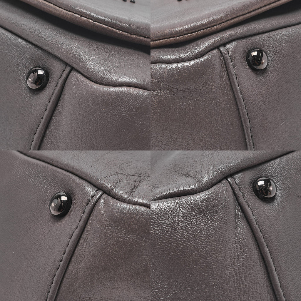 CHANEL Shoulder Bag Coco Mark Studs Full Flap Lambskin Grey Silver-Tone Hardware, Pre-Owned