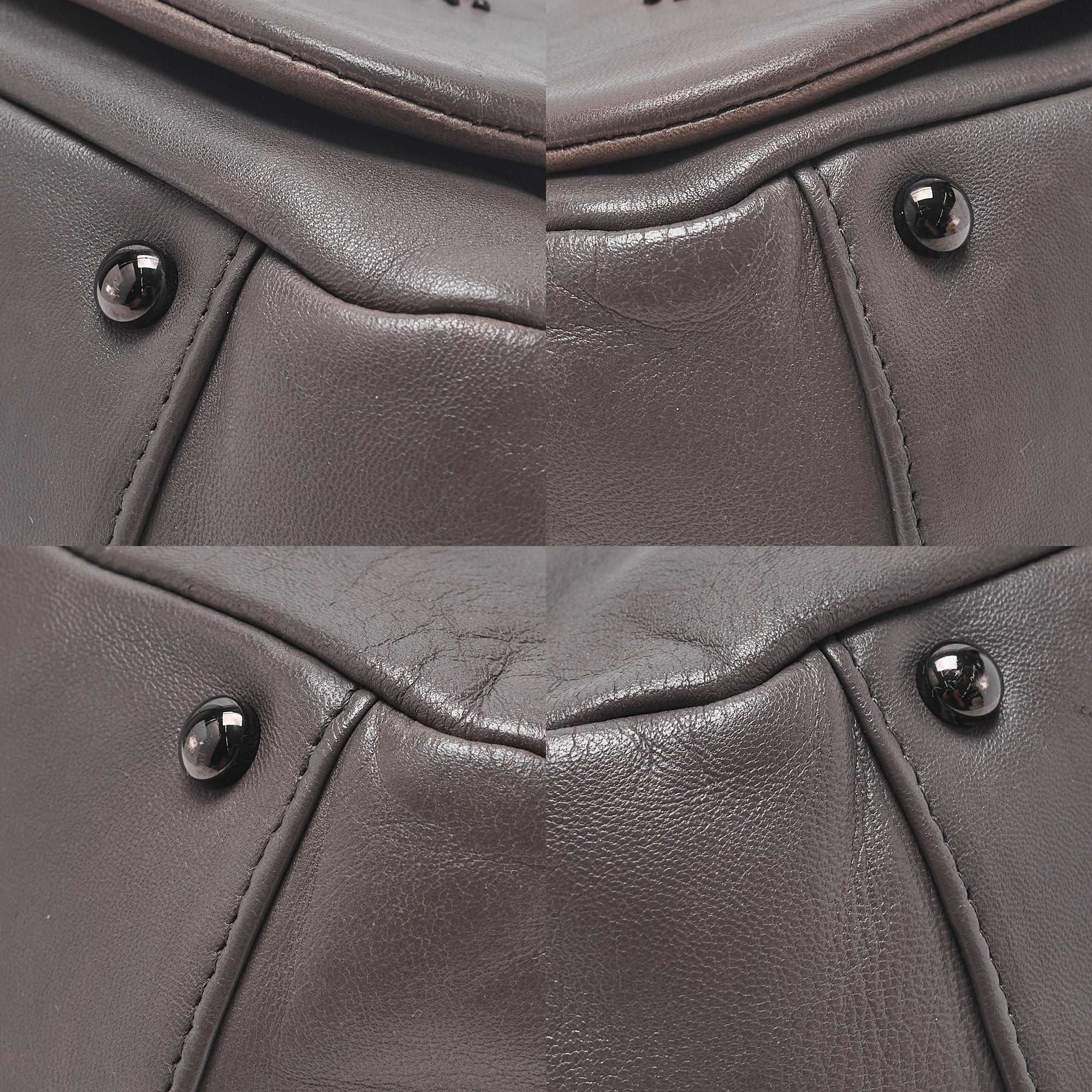 CHANEL Shoulder Bag Coco Mark Studs Full Flap Lambskin Grey Silver-Tone Hardware, Pre-Owned
