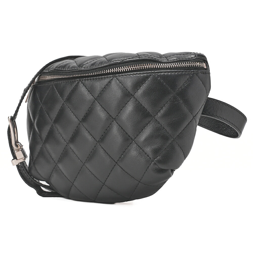 CHANEL Waist Bag Matrasse Lambskin Black Silver-Tone Hardware, Pre-Owned