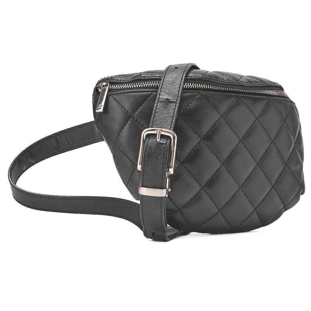 CHANEL Waist Bag Matrasse Lambskin Black Silver-Tone Hardware, Pre-Owned