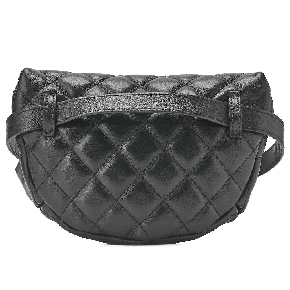 CHANEL Waist Bag Matrasse Lambskin Black Silver-Tone Hardware, Pre-Owned