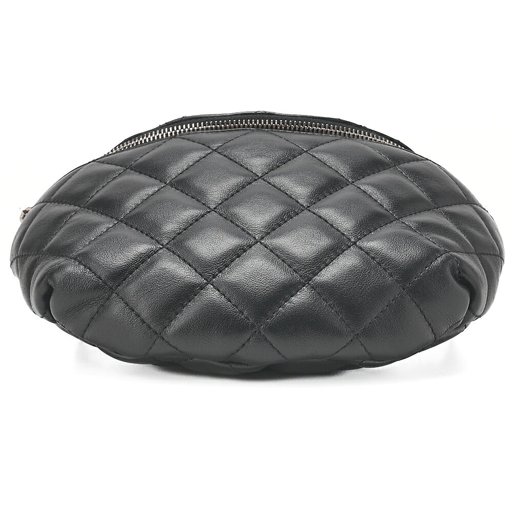 CHANEL Waist Bag Matrasse Lambskin Black Silver-Tone Hardware, Pre-Owned
