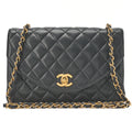 CHANEL Chain Shoulder Bag Matelasse Round Flap Lambskin Black Gold-Tone Hardware, Pre-Owned
