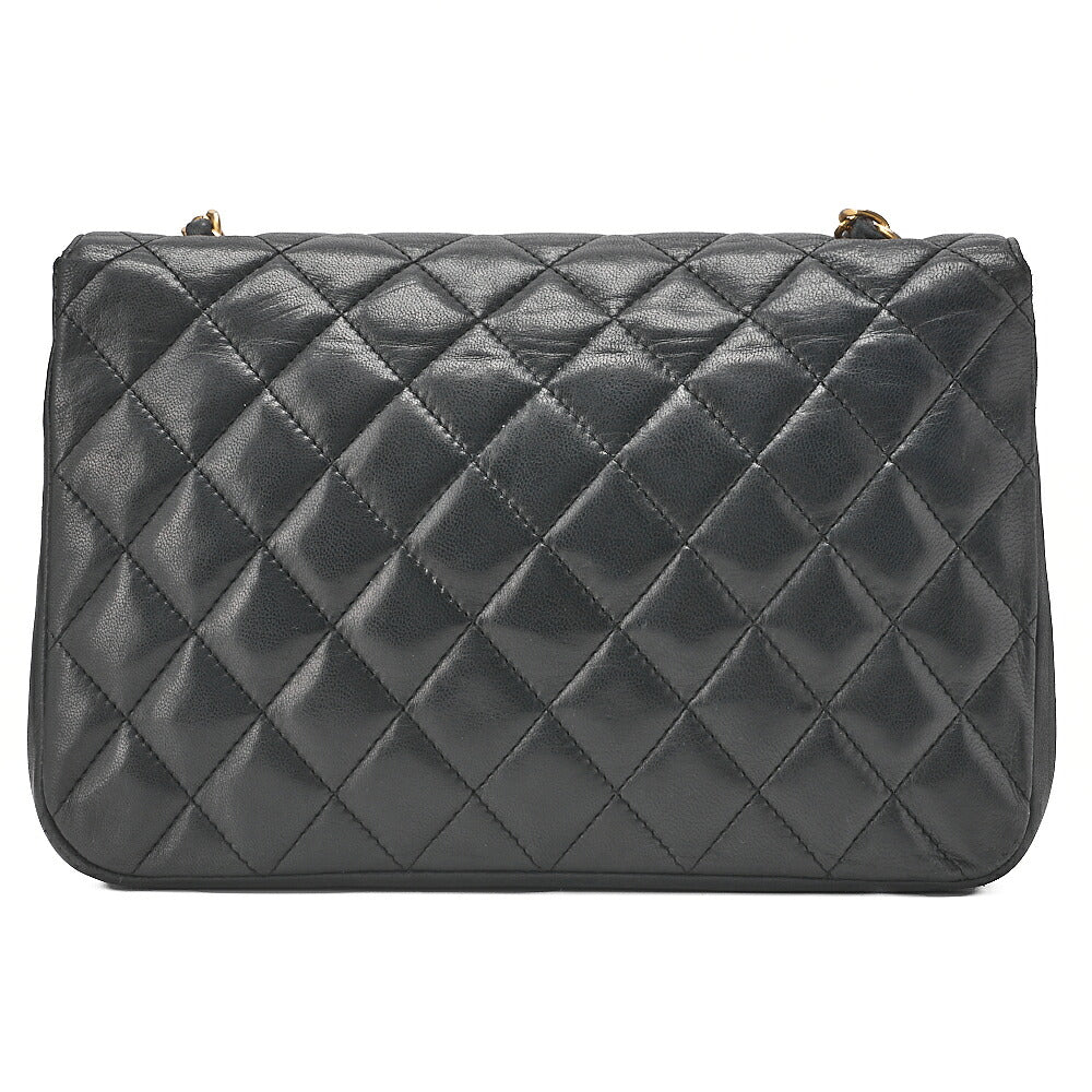 CHANEL Chain Shoulder Bag Matelasse Round Flap Lambskin Black Gold-Tone Hardware, Pre-Owned