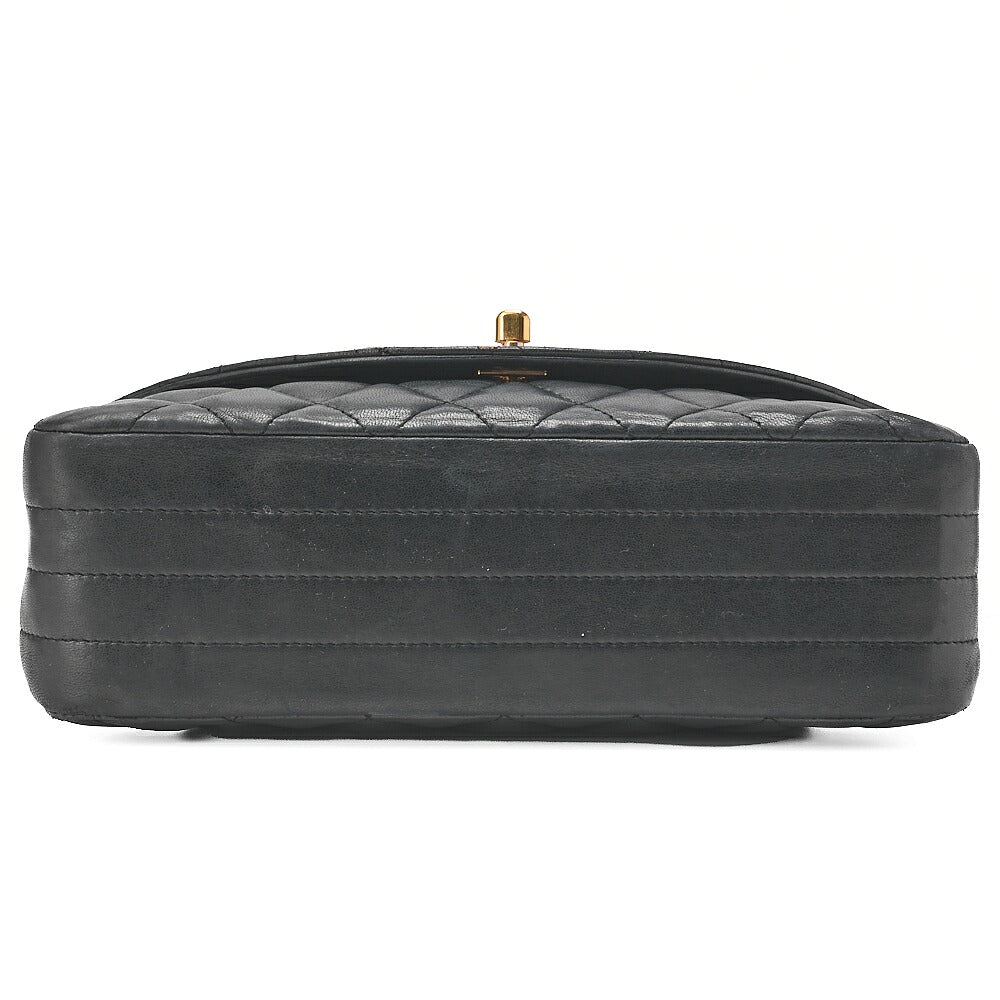 CHANEL Chain Shoulder Bag Matelasse Round Flap Lambskin Black Gold-Tone Hardware, Pre-Owned