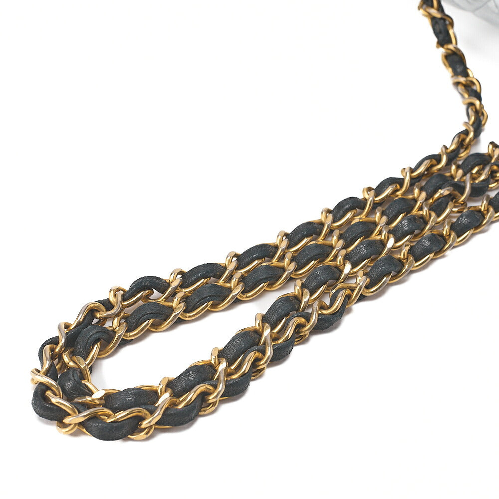 CHANEL Chain Shoulder Bag Matelasse Round Flap Lambskin Black Gold-Tone Hardware, Pre-Owned
