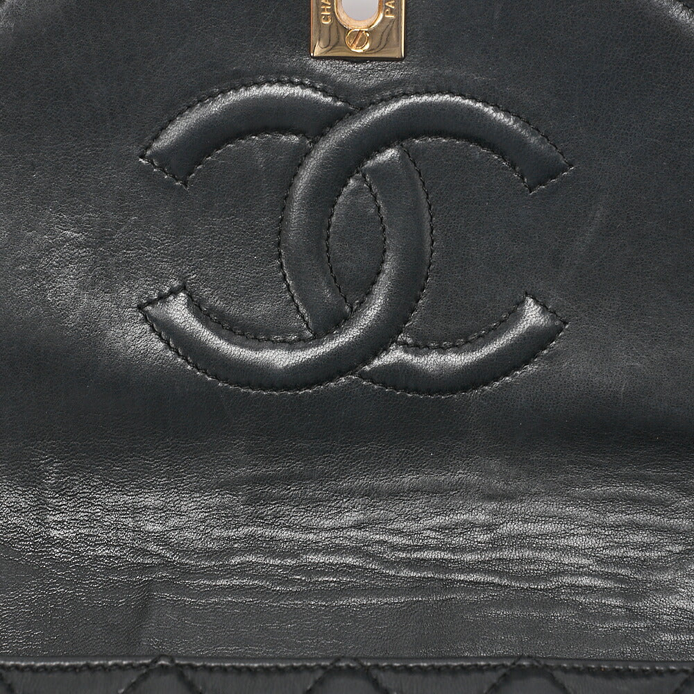 CHANEL Chain Shoulder Bag Matelasse Round Flap Lambskin Black Gold-Tone Hardware, Pre-Owned