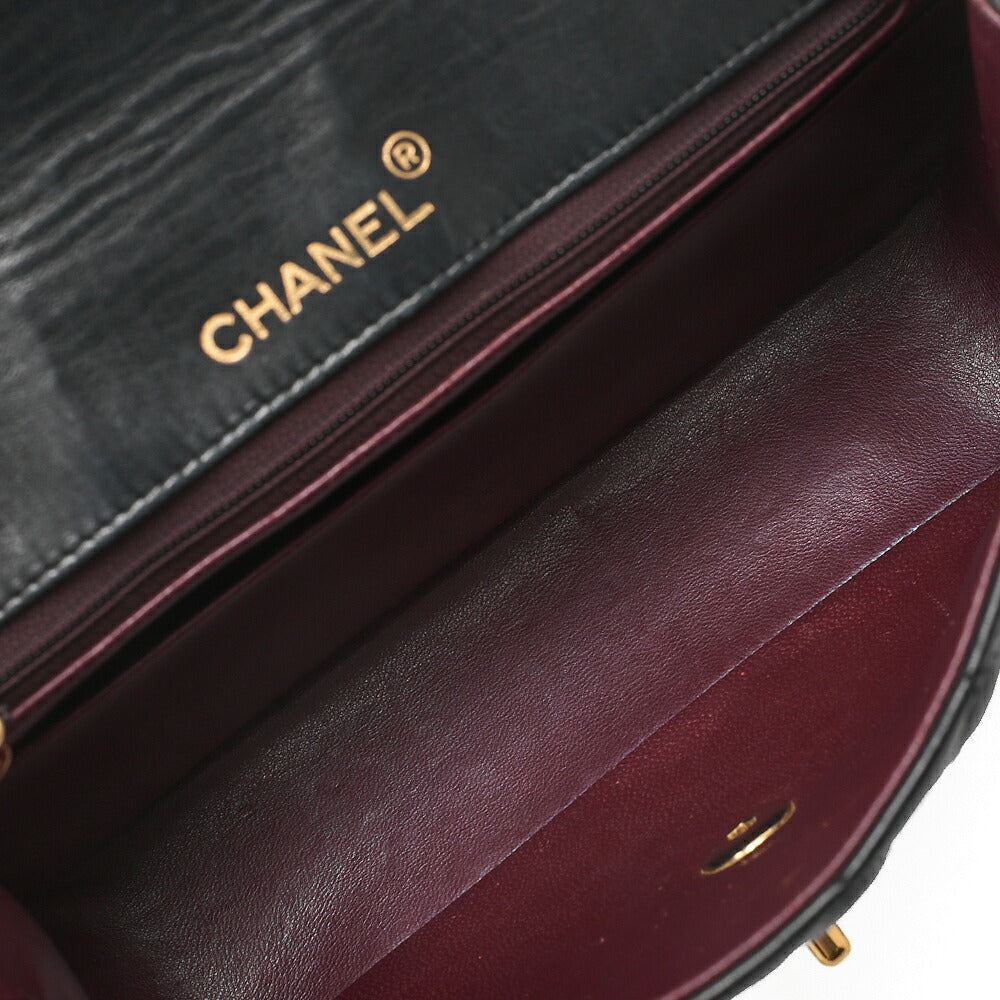 CHANEL Chain Shoulder Bag Matelasse Round Flap Lambskin Black Gold-Tone Hardware, Pre-Owned