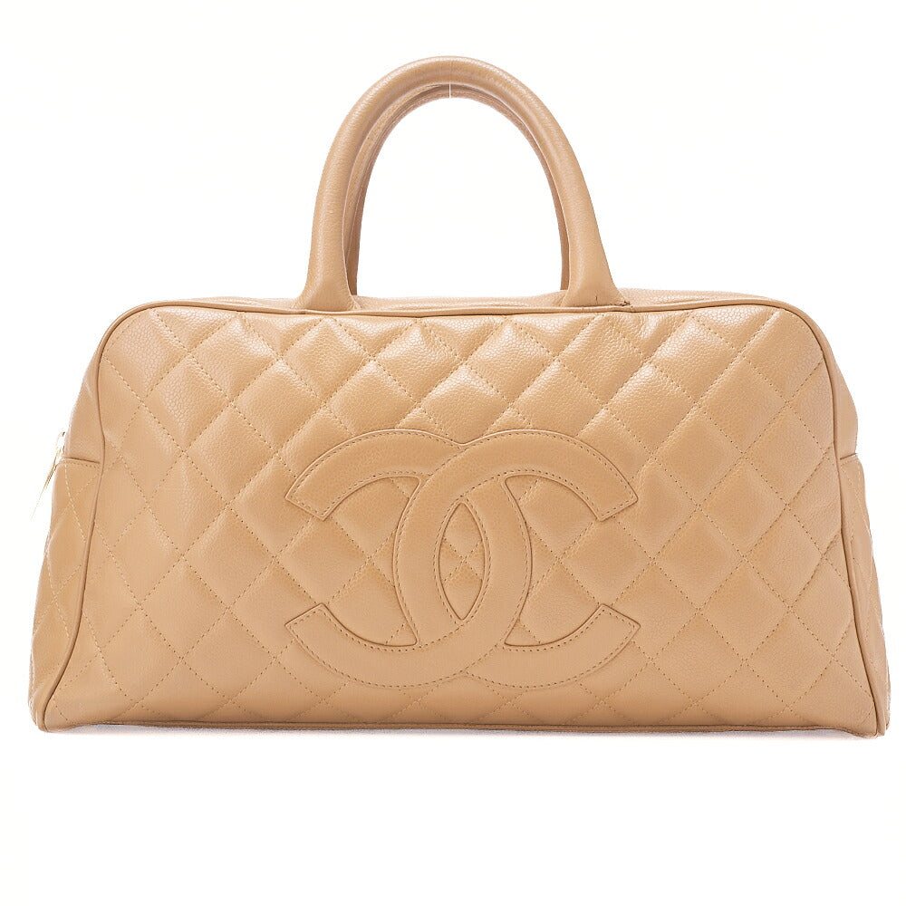 CHANEL Handbag Boston Bag Caviar Skin Matelasse Cocomark Beige Gold-Tone Hardware, Pre-Owned