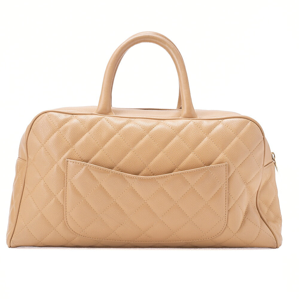 CHANEL Handbag Boston Bag Caviar Skin Matelasse Cocomark Beige Gold-Tone Hardware, Pre-Owned
