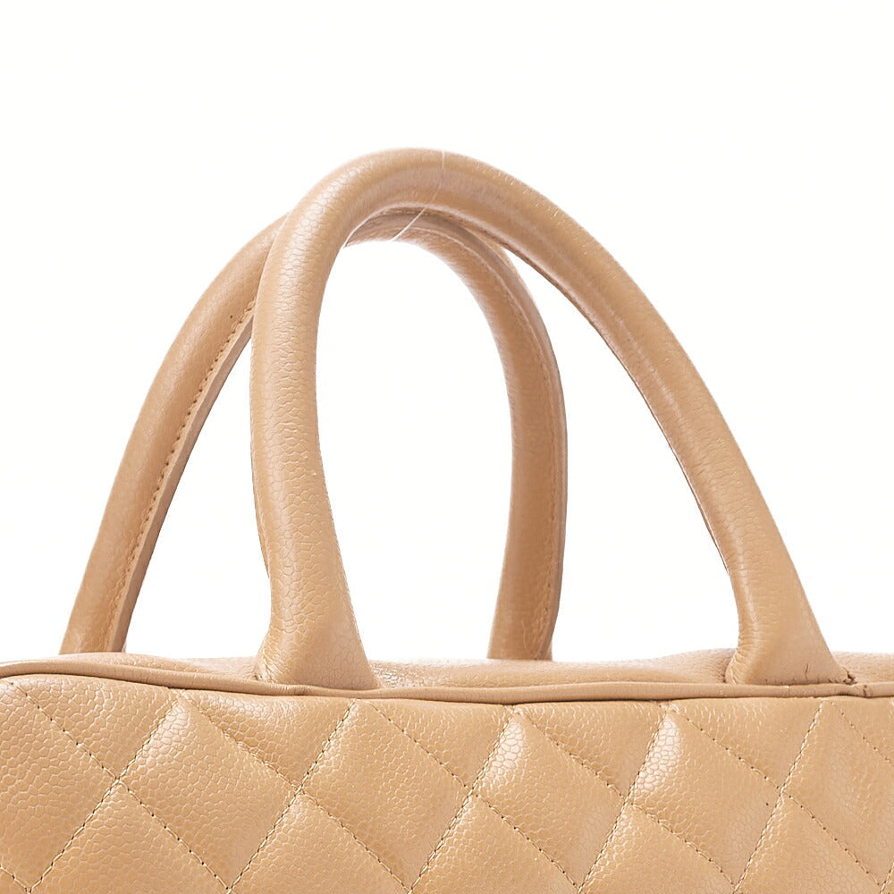 CHANEL Handbag Boston Bag Caviar Skin Matelasse Cocomark Beige Gold-Tone Hardware, Pre-Owned