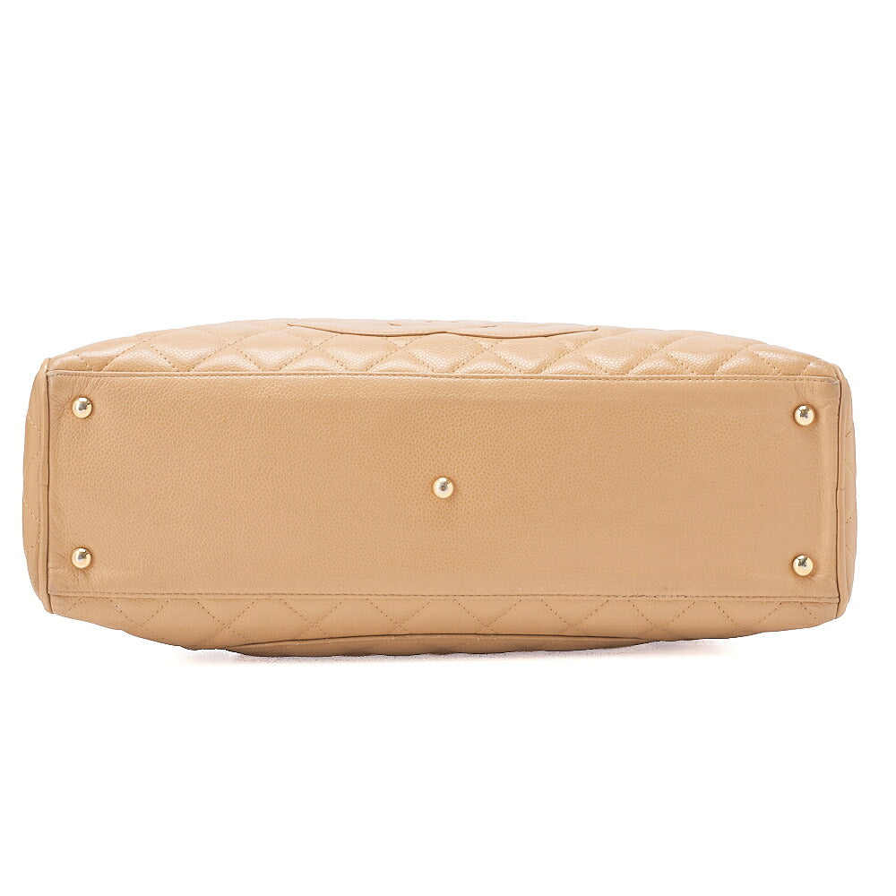 CHANEL Handbag Boston Bag Caviar Skin Matelasse Cocomark Beige Gold-Tone Hardware, Pre-Owned