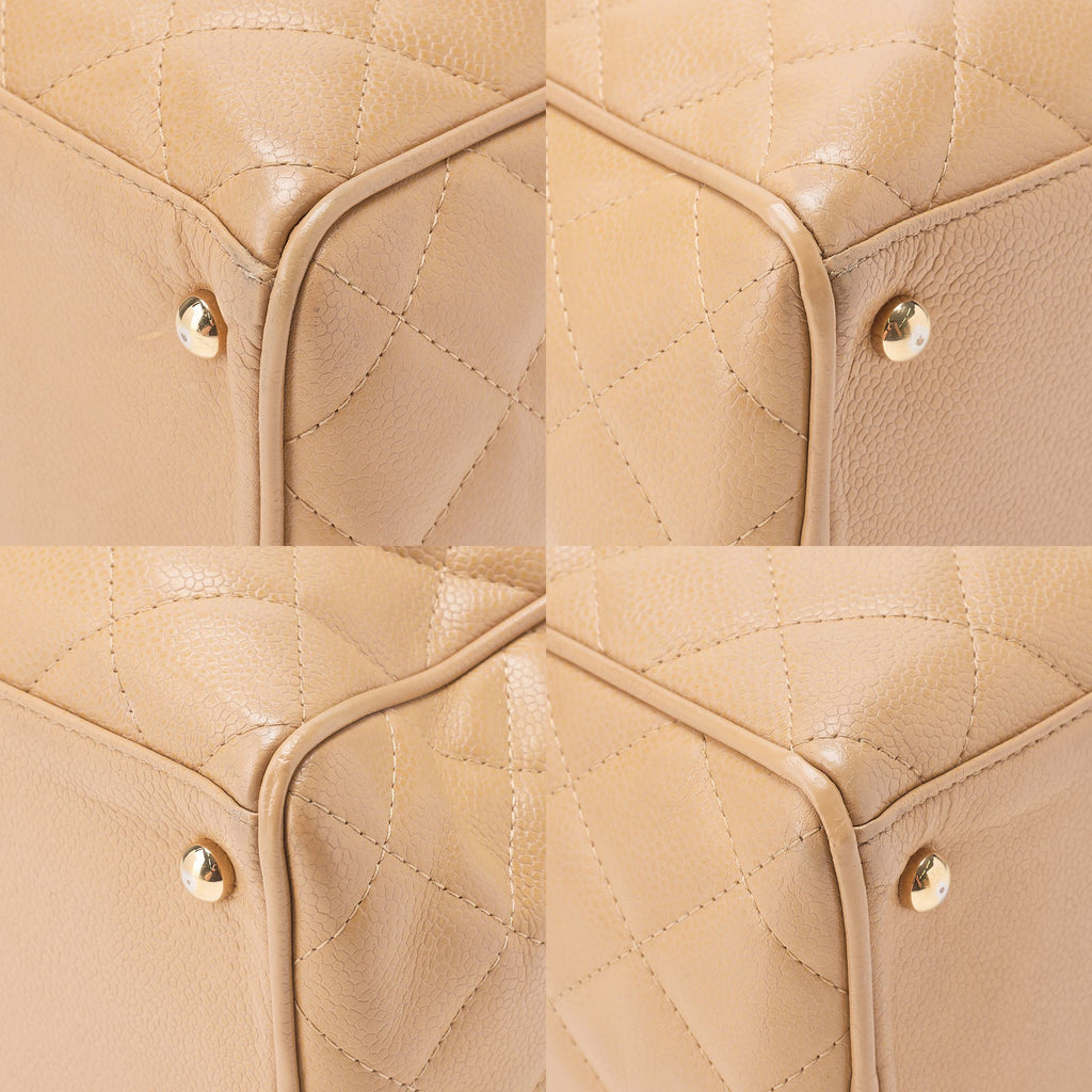 CHANEL Handbag Boston Bag Caviar Skin Matelasse Cocomark Beige Gold-Tone Hardware, Pre-Owned