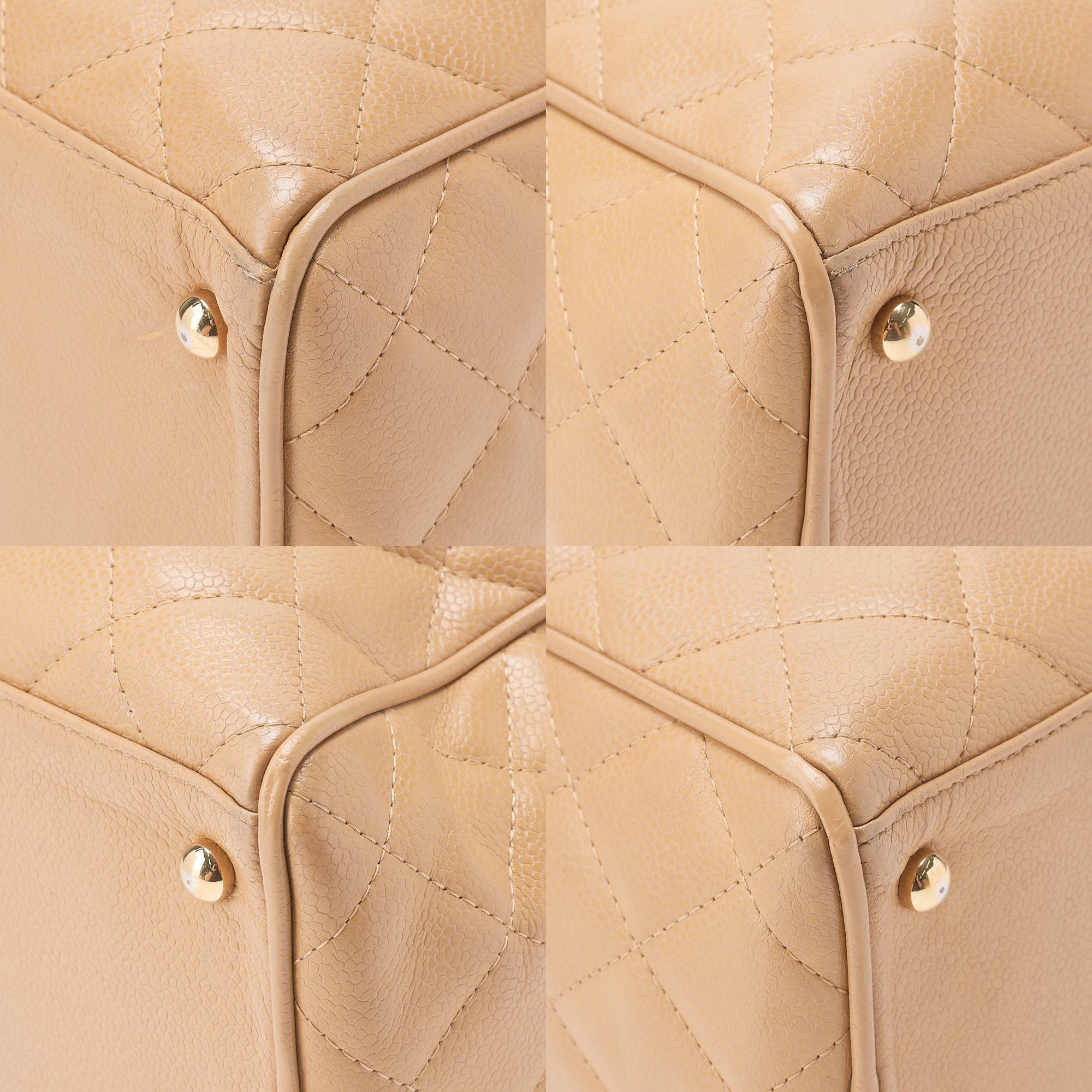 CHANEL Handbag Boston Bag Caviar Skin Matelasse Cocomark Beige Gold-Tone Hardware, Pre-Owned