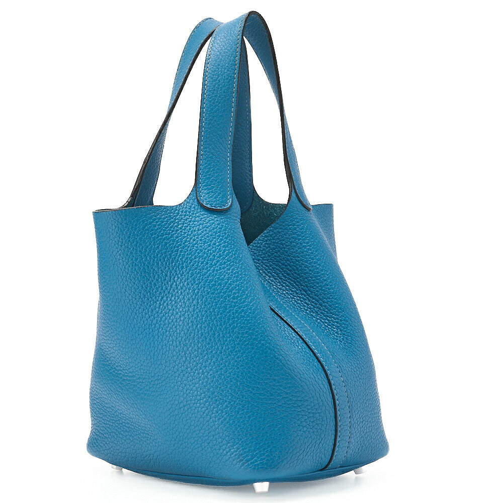 HERMES Picotan Lock PM Handbag Tryon Clemence Blue Jean Silver-Tone Hardware, Pre-Owned
