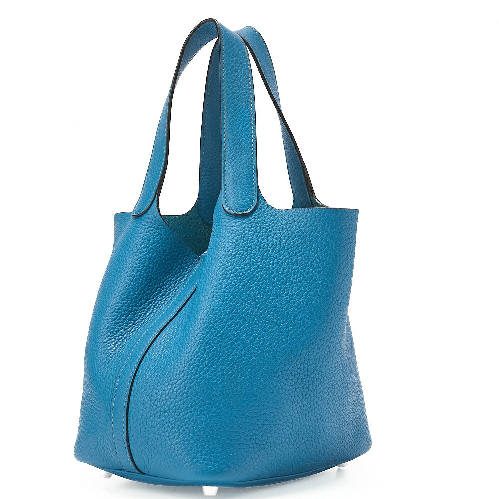 HERMES Picotan Lock PM Handbag Tryon Clemence Blue Jean Silver-Tone Hardware, Pre-Owned
