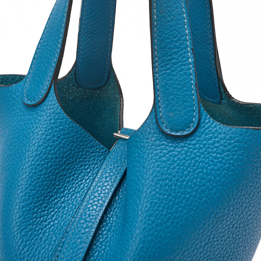 HERMES Picotan Lock PM Handbag Tryon Clemence Blue Jean Silver-Tone Hardware, Pre-Owned