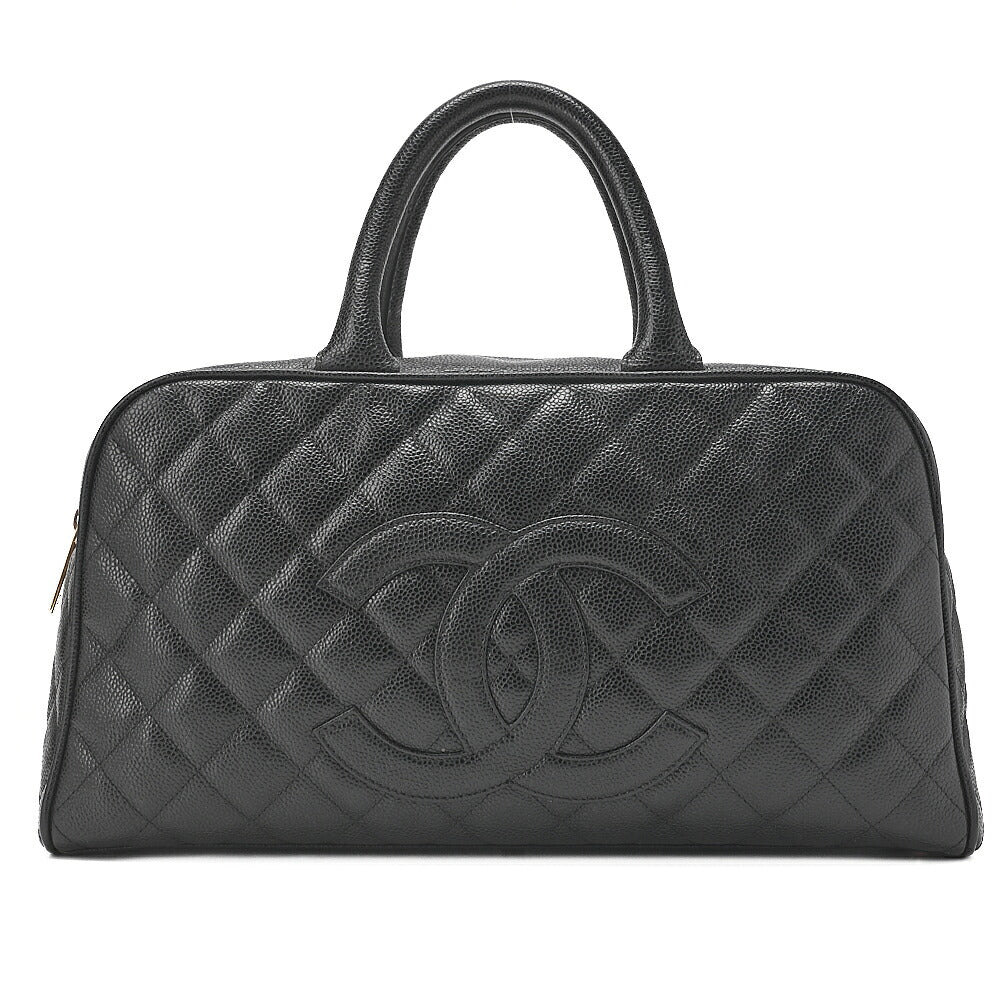 CHANEL Handbag Boston Bag Caviar Skin Matelasse Coco Mark Black Gold -Tone Hardware, Pre-Owned