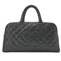 CHANEL Handbag Boston Bag Caviar Skin Matelasse Coco Mark Black Gold -Tone Hardware, Pre-Owned