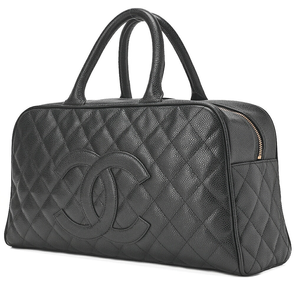 CHANEL Handbag Boston Bag Caviar Skin Matelasse Coco Mark Black Gold -Tone Hardware, Pre-Owned