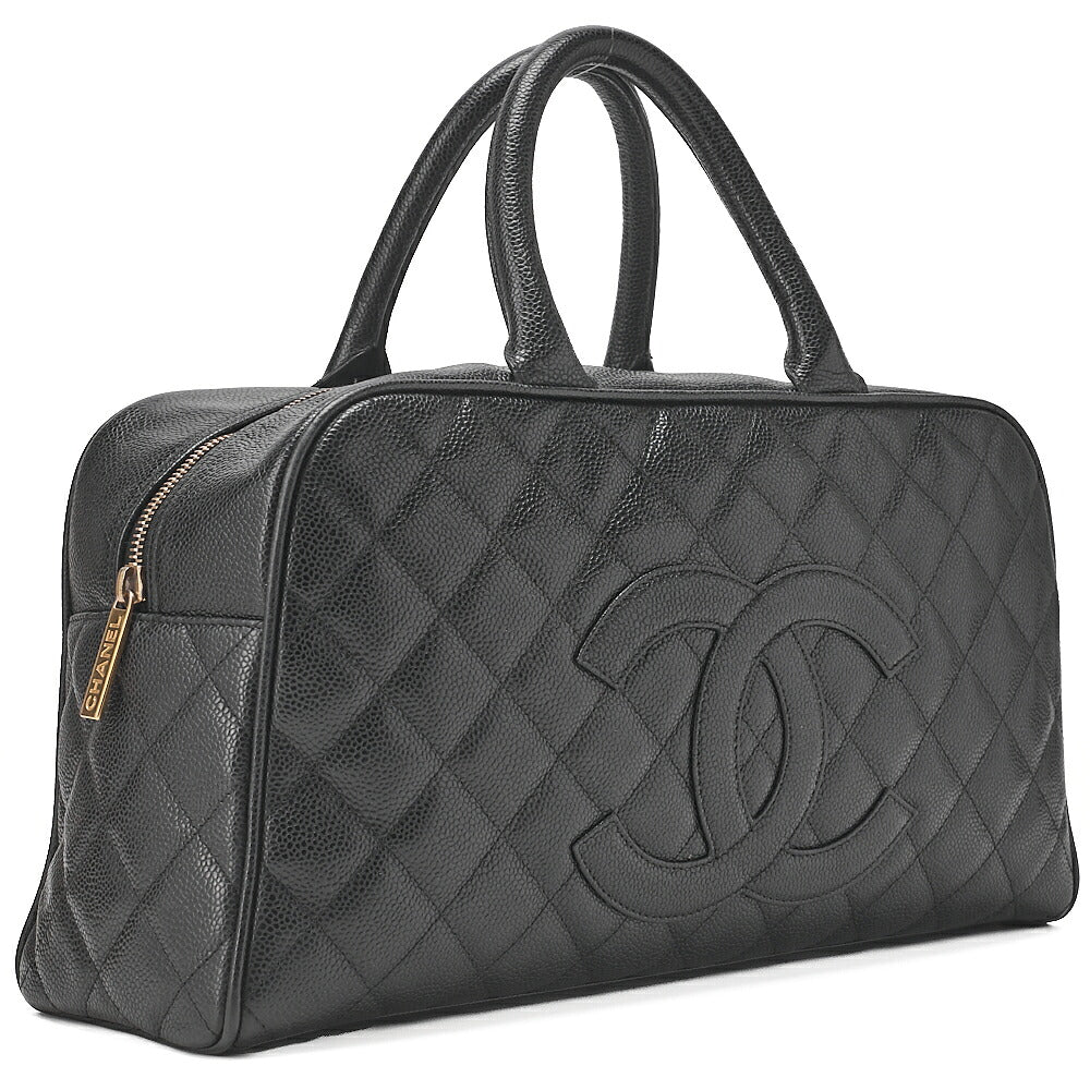 CHANEL Handbag Boston Bag Caviar Skin Matelasse Coco Mark Black Gold -Tone Hardware, Pre-Owned