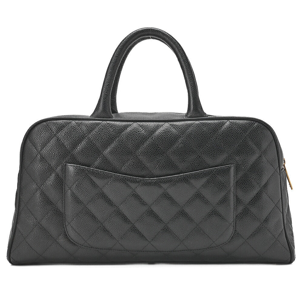 CHANEL Handbag Boston Bag Caviar Skin Matelasse Coco Mark Black Gold -Tone Hardware, Pre-Owned