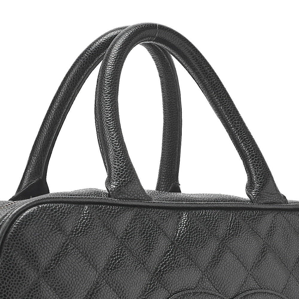 CHANEL Handbag Boston Bag Caviar Skin Matelasse Coco Mark Black Gold -Tone Hardware, Pre-Owned