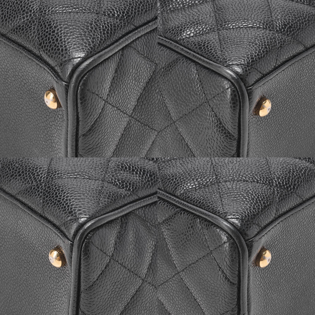 CHANEL Handbag Boston Bag Caviar Skin Matelasse Coco Mark Black Gold -Tone Hardware, Pre-Owned
