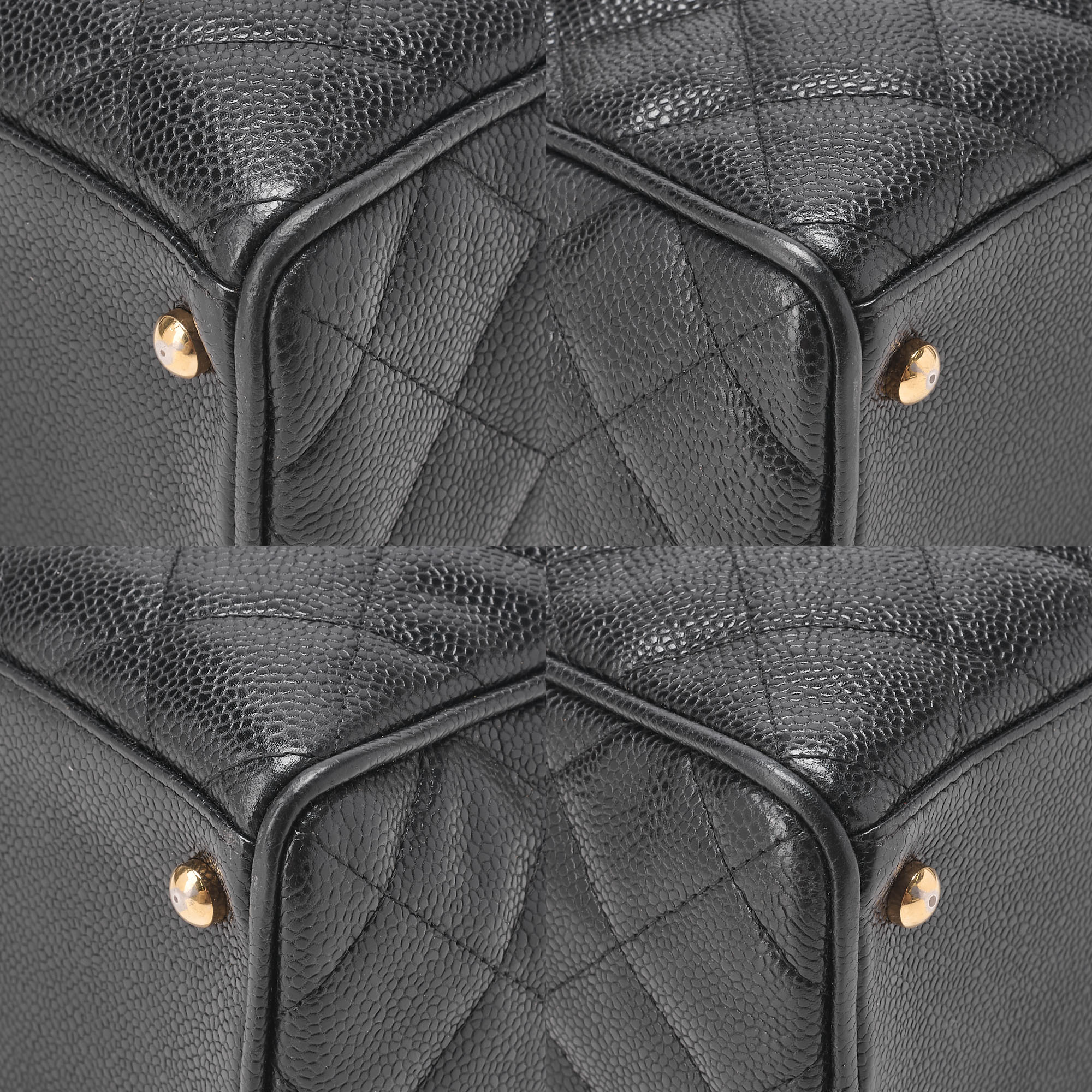CHANEL Handbag Boston Bag Caviar Skin Matelasse Coco Mark Black Gold -Tone Hardware, Pre-Owned