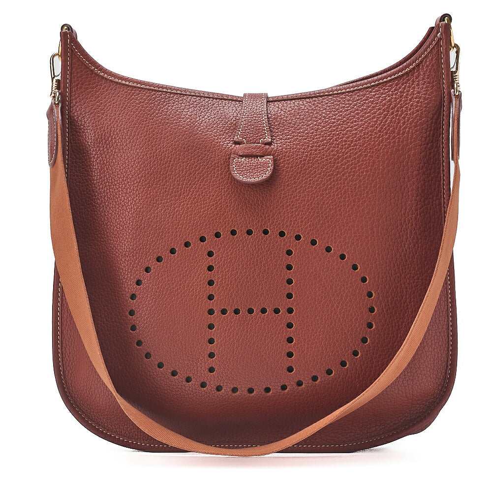 HERMES Evelyn GM 1 Shoulder Bag Tryon Clemence Brown Gold-Tone Hardware, Pre-Owned