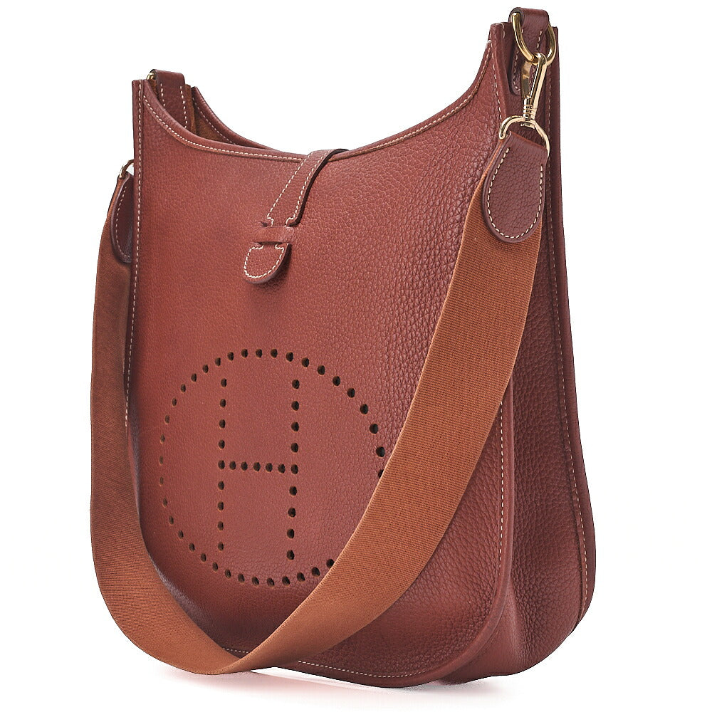 HERMES Evelyn GM 1 Shoulder Bag Tryon Clemence Brown Gold-Tone Hardware, Pre-Owned