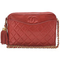 CHANEL Matelasse Coco Mark with Fringe Chain Shoulder Lambskin Red Gold-Tone Hardware, Pre-Owned