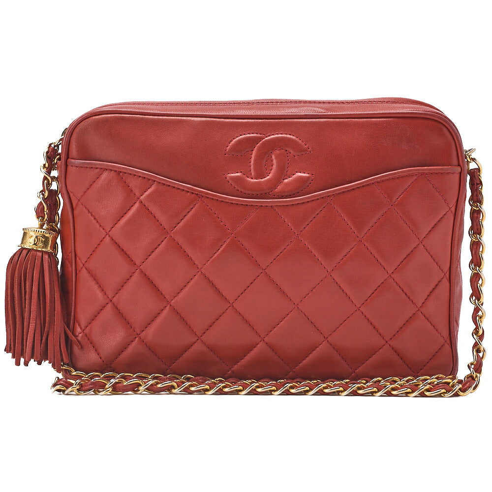 CHANEL Matelasse Coco Mark with Fringe Chain Shoulder Lambskin Red Gold-Tone Hardware, Pre-Owned