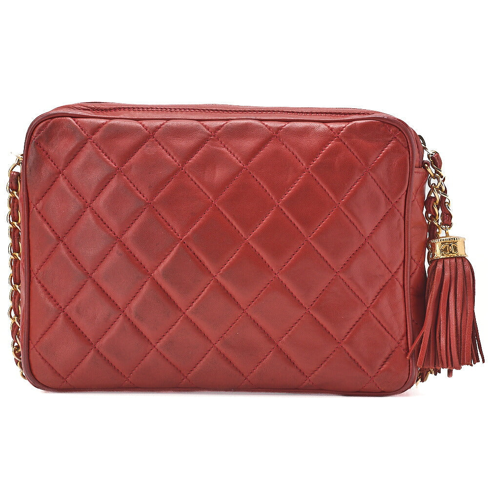 CHANEL Matelasse Coco Mark with Fringe Chain Shoulder Lambskin Red Gold-Tone Hardware, Pre-Owned