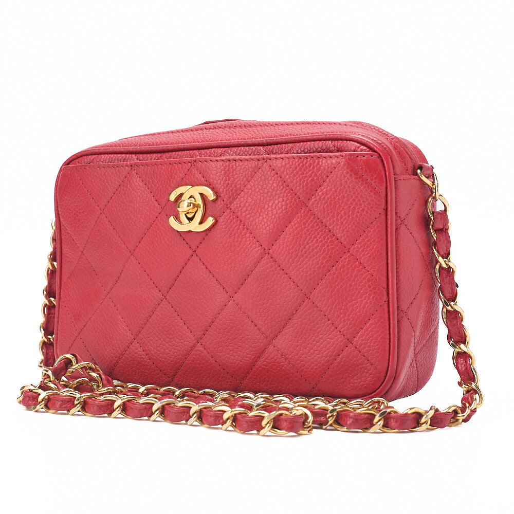 CHANEL Matrasse Coco Mark Logo Charm Chain Shoulder Caviar Skin Red Gold-Tone Hardware, Pre-Owned